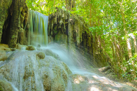 Deep forest waterfall in erawan national park kanchanaburi ,Thailand nature travelの写真素材