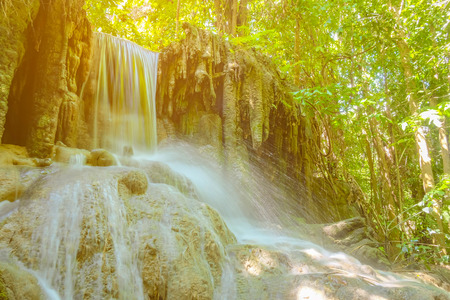 Deep forest waterfall in erawan national park kanchanaburi ,Thailand nature travelの写真素材