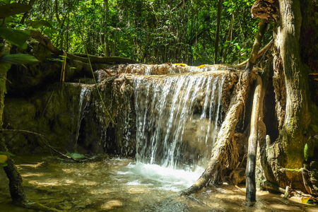 Deep forest waterfall in erawan national park kanchanaburi ,Thailand nature travelの写真素材