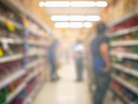 Abstract blurred photo of Supermarket  with Products placed on the shelvesの写真素材