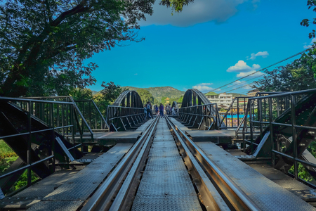 Kanchanaburi/Thailand- 21 Novenber 2015:Unacquainted Tourist Walking on Burma Railway kanchanaburi,thailandのeditorial素材