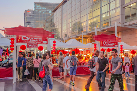 Bangkok/Thailand - 14 February 2015:China town in Bangkok Festival in front of Central World department word with Unacquainted Thailand people or tourist Walking,bangkok thailandのeditorial素材