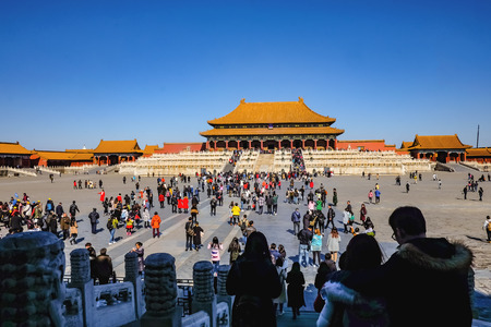 Beijing/China - 25 February 2017: Unacquainted chinese people or touristin come to visit Forbidden Palace in Holiday at beijing Capital City of china,Forbidden Palace was the former king palace in chinaのeditorial素材