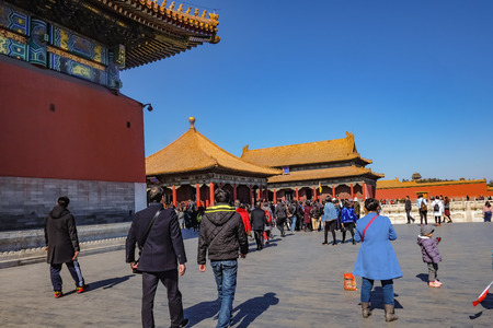 Beijing/China - 25 February 2017: Unacquainted chinese people or touristin come to visit Forbidden Palace in Holiday at beijing Capital City of china.のeditorial素材