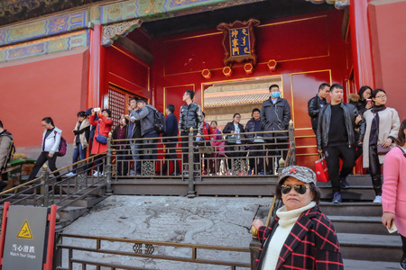 Beijing/China - 25 February 2017: Unacquainted chinese people or touristin come to visit Forbidden Palace in Holiday at beijing Capital City of china.のeditorial素材