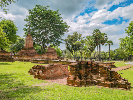 Ruin of  Wat traphang ngoen Temple Area in sukhothai historical parkの写真素材