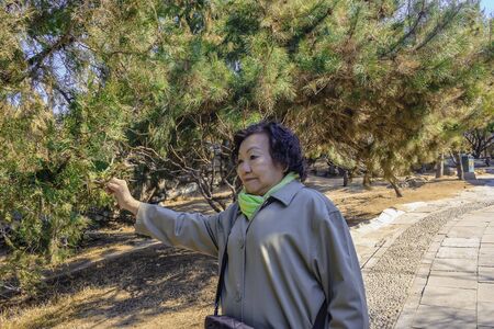 Portrait senior asian women at Summer palace park in beijing Chinaの写真素材