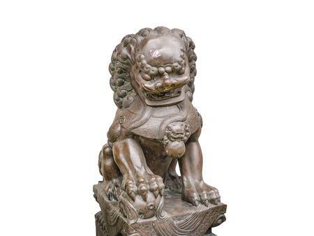 Thailand Lion Statue in Temple on isolated backgroundの写真素材