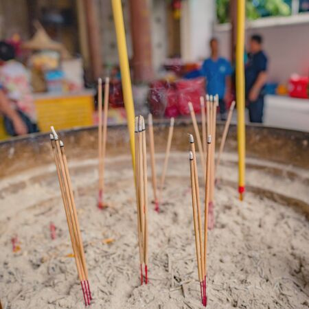The Burning Joss stick in Joss stick Pot at  temple Bangkok City Thialand.の写真素材