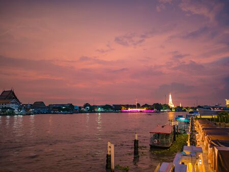 CityScape of Bangkok City and Chao Phraya River with Beautiful Sunset From Yodpiman river walk in Bangkok City Thailandの写真素材