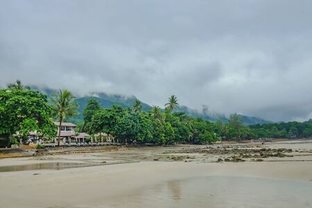 Beautiful Tropical Beach on Koh chang in the morning and rainy Day Trat Thailandの写真素材