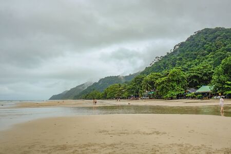 Beautiful Tropical Beach on Koh chang in the morning and rainy Day Trat Thailandの写真素材