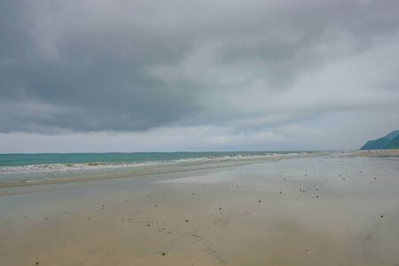 Beautiful Tropical Beach on Koh chang in the morning and rainy Day Trat Thailandの写真素材