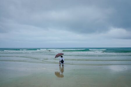 Beautiful Tropical Beach on Koh chang in the morning and rainy Day Trat Thailandの写真素材