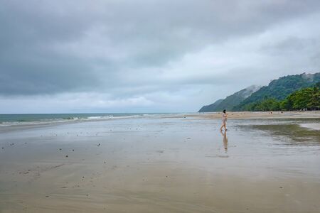 Beautiful Tropical Beach on Koh chang in the morning and rainy Day Trat Thailandの写真素材