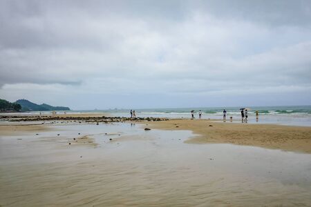 Beautiful Tropical Beach on Koh chang in the morning and rainy Day Trat Thailandの写真素材