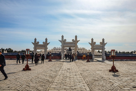beijing/China - 28 February 2017: Unacquainted chinese people or touristin Walking in Temple of Heaven Gate or Tiantan in Chinese Name in beijing city,China travelのeditorial素材