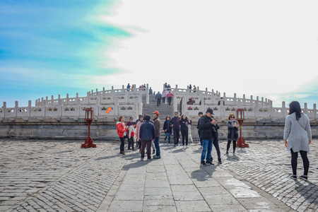 beijing/China - 28 February 2017: Unacquainted chinese people or touristin Walking in Temple of Heaven  or Tiantan in Chinese Name in beijing city,China travelのeditorial素材