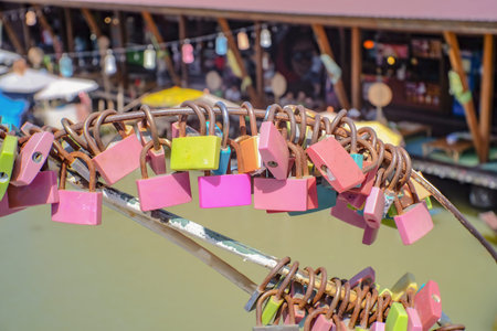 Close up Colorful lock in Pattaya Floating Market in Chonburi City Thailand