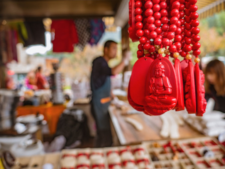 zhangjiajie/China - 14 October 2018:Amulet Shop on Yuanjiajie Tourist center Zhangjiajie National Forest Park in Wulingyuan District Zhangjiajie City Chinaのeditorial素材