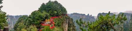 zhangjiajie/China - 14 October 2018: Unacquainted Tourists on Tianxiadiyiwei  tianzi mountain in Zhangjiajie National Forest Park in Wulingyuan District Zhangjiajie City China in the Foggy day.のeditorial素材