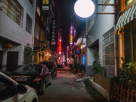zhangjiajie/China - 14 October 2018 : Downtown urban building scene of Zhangjiajie city in the night in holiday time. zhangjiajie City china travelのeditorial素材