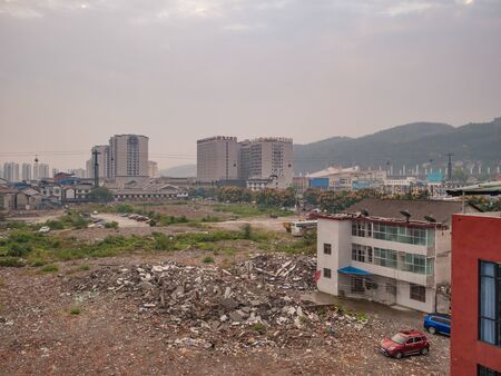 zhangjiajie/China - 15 October 2018: cityscape of Zhangjiajie city with the rain in holiday time.sightseeing Building in zhangjiajie City Hunan chinaのeditorial素材