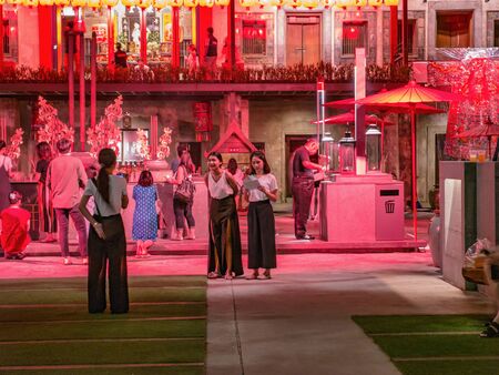 bangkok/Thailand - 03 Devember 2017:unacquainted people in MAZU shrine lhong 1919 bangkok city Thailand.lhong 1919 the vintage community mall in bangkokのeditorial素材