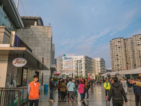 zhangjiajie/China - 15 October 2018:Unacquainted Tourists are queuing at tianmen mountain cable car station.Tianmen mountain cable car the longest cable car in the world.zhangjiajie city chinaのeditorial素材