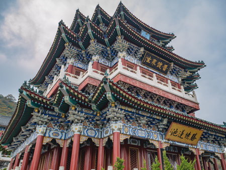 zhangjiajie/China - 15 October 2018:Ancient Chinese Buddhist Temple Building in Tianmen mountain ...