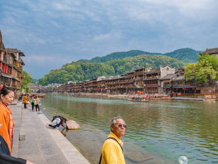 fenghuang,Hunan/China-16 October 2018:Unacquainted with Scenery view of fenghuang old town .phoenix ancient town or Fenghuang County is a county of Hunan Province, Chinaのeditorial素材