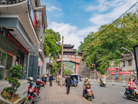 fenghuang/China-16 October 2018:Unacquainted People near fenghuang old town gate in Xiangxi Autonomous Prefecture .Fenghuang County is a county of Hunan Province, Chinaのeditorial素材