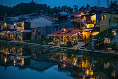 Kanchanaburi/Thailand-1 July 2017:Etong village the hidden village in the mist and the lake in front of village at kanchanaburi city Thailand.Pilok mine The Old mine near the Thai-Myanmar borderのeditorial素材