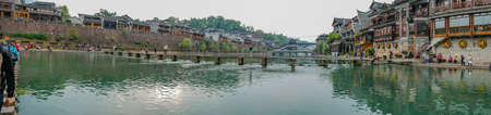 fenghuang,Hunan/China-16 October 2018:Unacquainted with Scenery view of fenghuang old town .phoenix ancient town or Fenghuang County is a county of Hunan Province, Chinaのeditorial素材