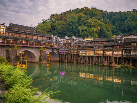 Scenery view of fenghuang old town .phoenix ancient town or Fenghuang County is a county of Hunan Province, Chinaのeditorial素材