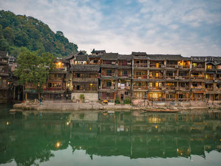 Scenery view of fenghuang old town .phoenix ancient town or Fenghuang County is a county of Hunan Province, Chinaのeditorial素材