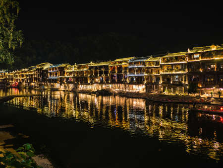 Scenery view in the night of fenghuang old town .phoenix ancient town or Fenghuang County is a county of Hunan Province, Chinaのeditorial素材