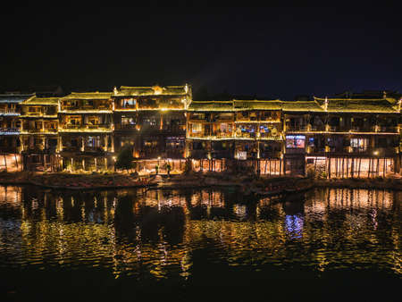 Scenery view in the night of fenghuang old town .phoenix ancient town or Fenghuang County is a county of Hunan Province, Chinaのeditorial素材