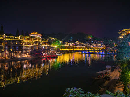 Scenery view in the night of fenghuang old town .phoenix ancient town or Fenghuang County is a county of Hunan Province, Chinaのeditorial素材