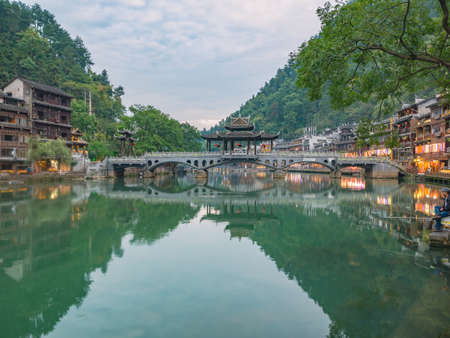 fenghuang,Hunan/China-16 October 2018:Scenery view of fenghuang old town .phoenix ancient town or Fenghuang County is a county of Hunan Province, Chinaのeditorial素材
