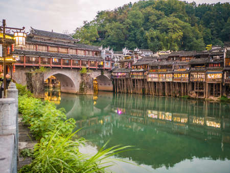 fenghuang,Hunan/China-16 October 2018:Scenery view of fenghuang old town .phoenix ancient town or Fenghuang County is a county of Hunan Province, Chinaのeditorial素材