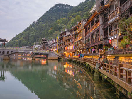 fenghuang,Hunan/China-16 October 2018:Scenery view of fenghuang old town .phoenix ancient town or Fenghuang County is a county of Hunan Province, Chinaのeditorial素材