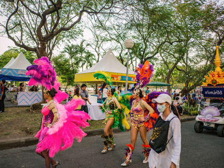 Bangkok/Thailand -24 January 2019:Thai people Parade walking in Thailand Tourism festival fair at lumphini park.Lumphina park the central park of bangkok city Thailandのeditorial素材