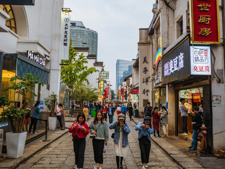Changsha/China-17 October 2018:Unacquainted People or tourist walking on Taiping old Street at...