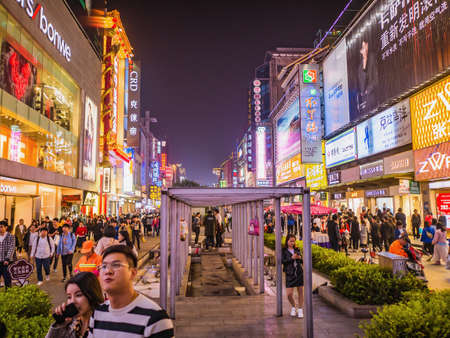 Changsha/China-17 October 2018:Unacquainted People walking on huangxing walking street in Changsha city China.changsha is the capital and most populous city of Hunan province in chinaのeditorial素材