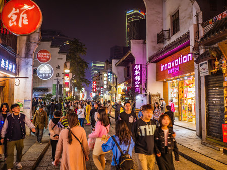 Changsha/China-17 October 2018:Unacquainted People or tourist walking on Taiping old Street in the...