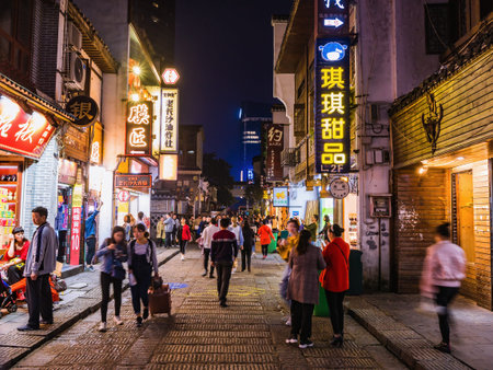 Changsha/China-17 October 2018:Unacquainted People or tourist walking on Taiping old Street in the...