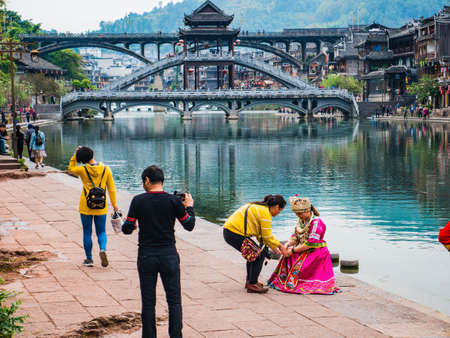 fenghuang,Hunan/China-16 October 2018:Unacquainted with Scenery view of fenghuang old town .phoenix ancient town or Fenghuang County is a county of Hunan Province, Chinaのeditorial素材