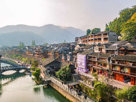 Scenery view in the morning of fenghuang old town .phoenix ancient town or Fenghuang County is a county of Hunan Province, Chinaのeditorial素材