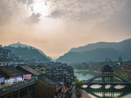 Scenery view in the morning of fenghuang old town .phoenix ancient town or Fenghuang County is a county of Hunan Province, Chinaのeditorial素材
